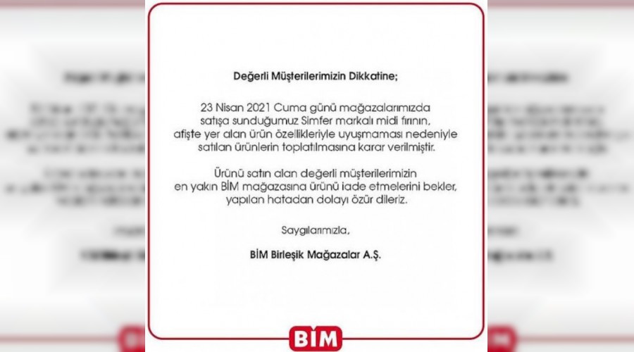 BİM'de satılan ürün için toplatma kararı verildi