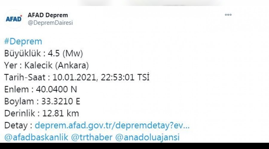 Ankara'da deprem