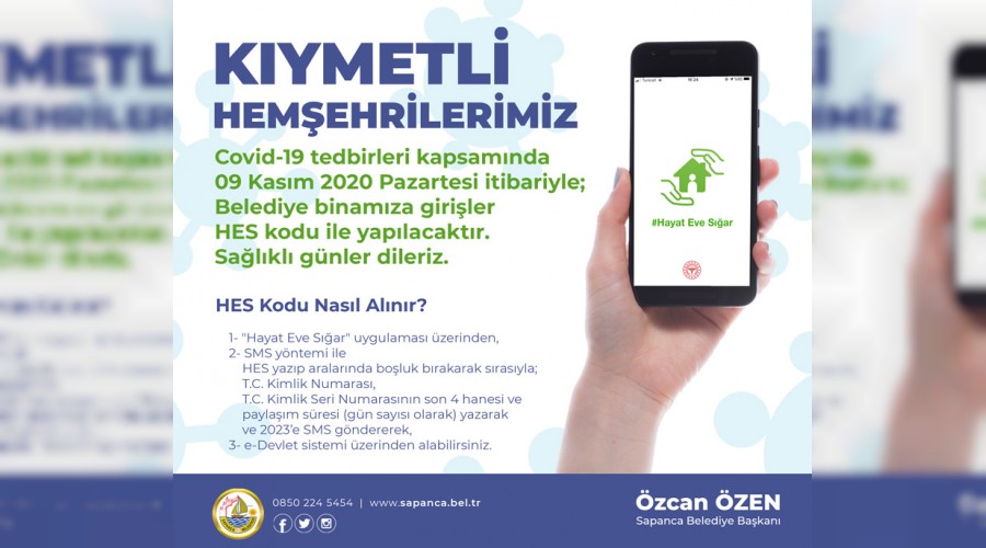 Sapanca Belediyesi’nde HES Kodu Uygulaması