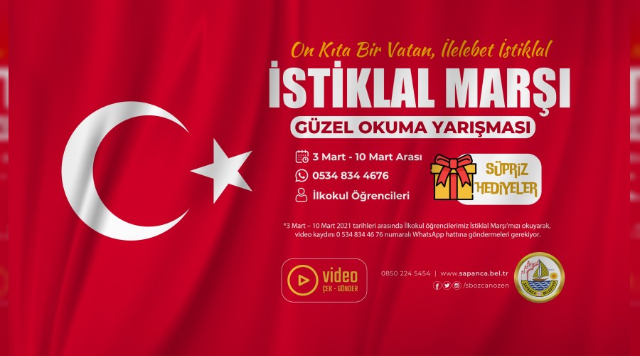 Sapanca Belediyesinden stiklal Mar Okuma Yarmas