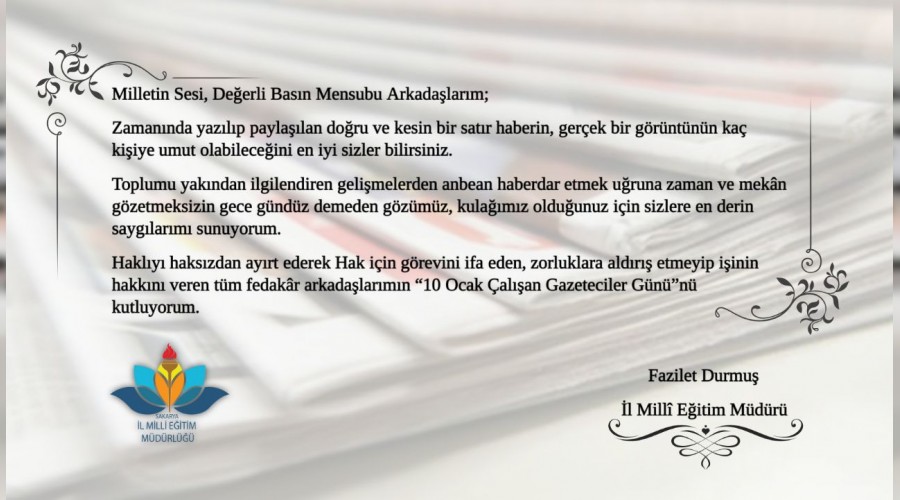 Durmuş’tan Çalışan Gazeteciler Günü Mesajı
