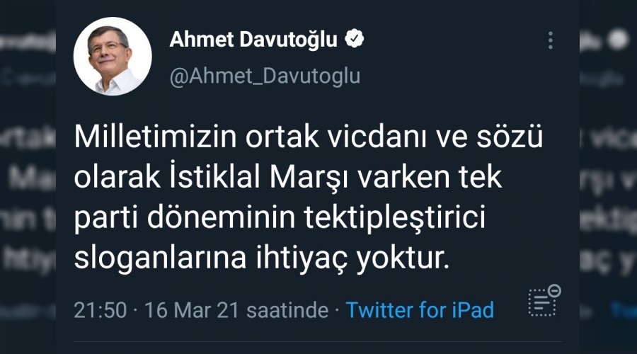 DAVUTOĞLU'DA KALDIRILMASINI İSTEDİ